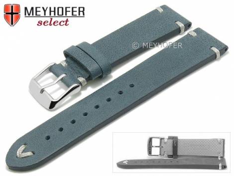 Watch strap -Bendigo- 24mm blue leather vintage look light stitching by MEYHOFER (width of buckle 22 mm) - Bild vergr��ern 