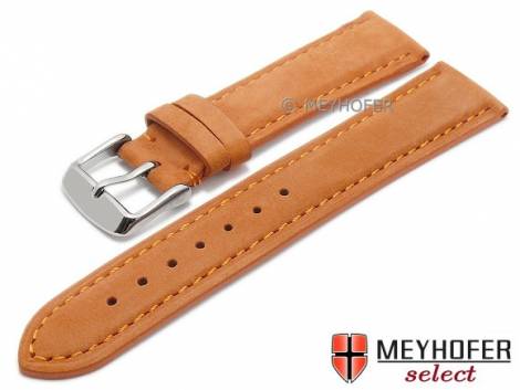 Watch strap -Memphis- 18mm orange leather suede-like stitched by MEYHOFER (width of buckle 16 mm) - Bild vergr��ern 