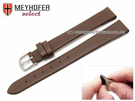 Watch strap -Rockhampton- 14mm clip lug attachment dark brown leather smooth matt by MEYHOFER (width of buckle 12 mm) - Bild vergrern 