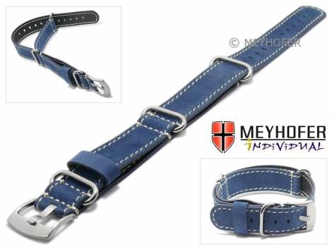 Watch strap -Lubbock- 18mm blue leather suede-like one-piece strap in NATO style with light stitching by MEYHOFER - Bild vergr��ern 