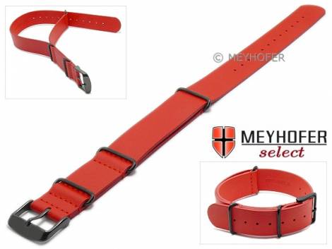 Watch strap -Bathurst- 20mm red leather smooth one-piece strap in NATO style with black buckle by MEYHOFER - Bild vergrern 