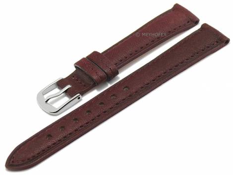 Watch band -Alvesta- 14mm bordeaux grained genuine calf leather by MEYHOFER (width of buckle 12 mm) - Bild vergr��ern 