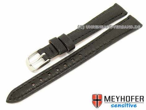 Watch band -Alvesta- 12mm black grained genuine calf leather by MEYHOFER (width of buckle 10 mm) - Bild vergr��ern 