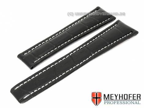 Watch strap -Lagos- 24mm black alligator grain for Breitling from MEYHOFER (width of buckle 20 mm) - Bild vergr��ern 