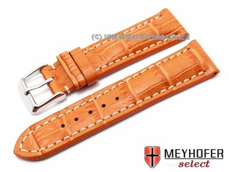 Watch band -Catania- XS 18mm orange alligator grain light stitching MEYHOFER (width of buckle 16 mm) - Bild vergr��ern 