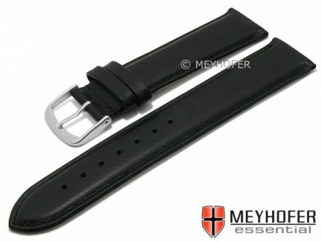 Watch strap -Naperville- 19mm black leather smooth matt stitched by MEYHOFER (width of buckle 18 mm) - Bild vergr��ern 