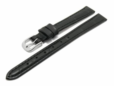 Watch strap -Zarasai- 10mm black leather alligator grain matt by MEYHOFER (width of buckle 10 mm) - Bild vergr��ern 