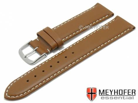 Watch strap -Norwalk- 23mm light brown leather smooth matt light stitching by MEYHOFER (width of buckle 22 mm) - Bild vergr��ern 
