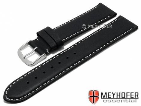 Watch strap -Norwalk- 21mm black leather smooth matt light stitching by MEYHOFER (width of buckle 20 mm) - Bild vergr��ern 
