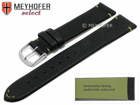 Watch strap -Wadena- 18mm black genuine elk leather grained green stitching by MEYHOFER (width of buckle 16 mm) - Bild vergr��ern 