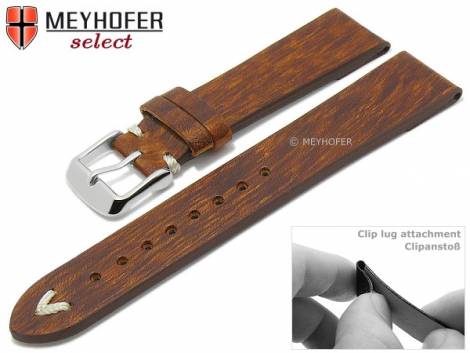 Watch strap -Boonville- 20mm clip lug attachment dark brown leather vintage look by MEYHOFER (width of buckle 18 mm) - Bild vergrern 