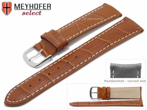 Watch strap -Bardstown- 20mm light brown leather alligator grain with curved ends by MEYHOFER (width of buckle 18 mm) - Bild vergr��ern 