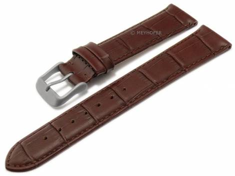 Watch strap -Valdemoro- 17mm dark brown leather titanium buckle alligator grain by MEYHOFER (width of buckle 16 mm) - Bild vergr��ern 