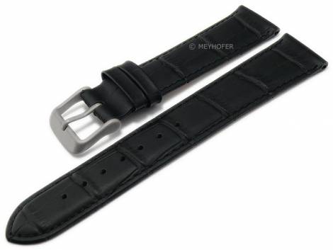Watch strap -Valdemoro- 20mm black leather titanium buckle alligator grain by MEYHOFER (width of buckle 18 mm) - Bild vergrern 