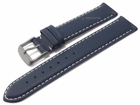 Watch strap -Pamplona- 21mm dark blue leather titanium buckle light stitching by MEYHOFER (width of buckle 20 mm) - Bild vergr��ern 