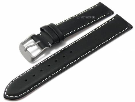 Watch strap -Pamplona- 19mm black leather titanium buckle light stitching by MEYHOFER (width of buckle 18 mm) - Bild vergrern 