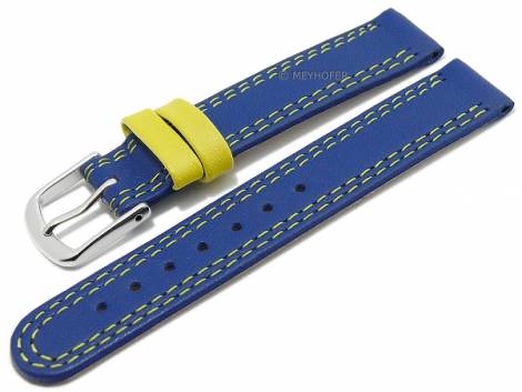 Basic watch strap XS -Youngstown- 16mm blue/yellow leather smooth double stitching by MEYHOFER (width of buckle 16 mm) - Bild vergr��ern 