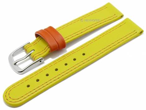 Basic watch strap XS -Youngstown- 12mm yellow/orange leather smooth double stitching by MEYHOFER (width of buckle 12 mm) - Bild vergr��ern 