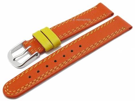 Basic watch strap XS -Youngstown- 14mm orange/yellow leather smooth double stitching by MEYHOFER (width of buckle 14 mm) - Bild vergr��ern 
