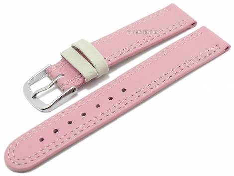 Basic watch strap XS -Youngstown- 14mm pink/cream leather smooth double stitching by MEYHOFER (width of buckle 14 mm) - Bild vergr��ern 