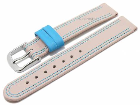 Basic watch strap XS -Youngstown- 14mm light pink/light blue leather double stitching MEYHOFER (width of buckle 14 mm) - Bild vergr��ern 