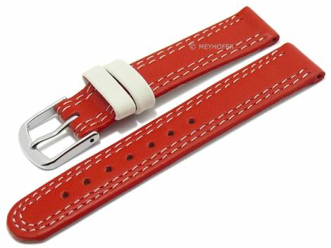 Basic watch strap XS -Youngstown- 12mm red/cream leather smooth double stitching by MEYHOFER (width of buckle 12 mm) - Bild vergr��ern 