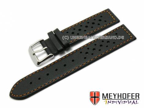Watch strap -N�rburg- 22mm black calf�s leather orange stitching by MEYHOFER (width of buckle 20 mm) - Bild vergr��ern 