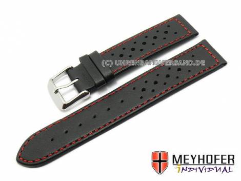 Watch strap -N�rburg- 22mm black calf�s leather red stitching by MEYHOFER (width of buckle 20 mm) - Bild vergr��ern 