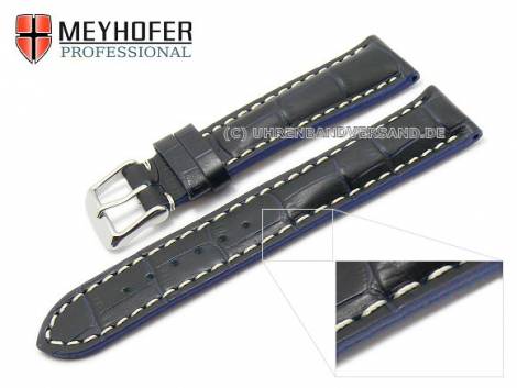 Watch strap -Nairobi- 20mm night blue calf leather alligator grain MEYHOFER (width of buckle 18 mm) - Bild vergr��ern 