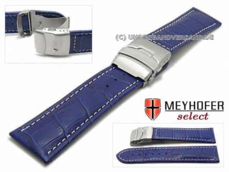 Watch strap -Livadia- 26mm blue leather alligator grain with clasp by MEYHOFER (width of clasp 24 mm) - Bild vergr��ern 