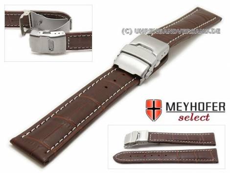 Watch strap -Livadia- 24mm dark brown leather alligator grain with clasp by MEYHOFER (width of clasp 22 mm) - Bild vergrern 