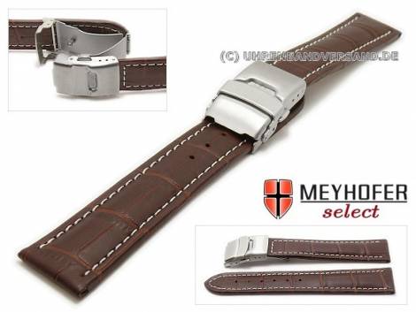 Watch strap -Livadia- 20mm dark brown leather alligator grain with clasp by MEYHOFER (width of clasp 18 mm) - Bild vergrern 