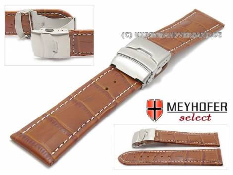 Watch strap -Livadia- 26mm light brown leather alligator grain with clasp by MEYHOFER (width of clasp 24 mm) - Bild vergr��ern 