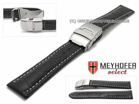 Watch strap -Livadia- 26mm black leather alligator grain with clasp by MEYHOFER (width of clasp 24 mm) - Bild vergrern 