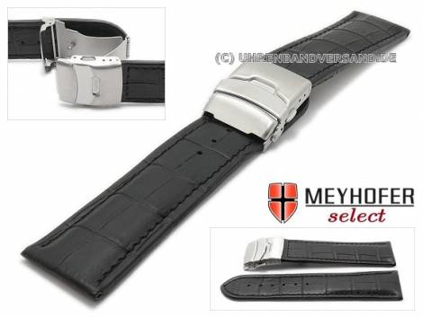 Watch strap -Arkasa- 26mm black leather alligator grain with clasp MEYHOFER (width of buckle 24 mm) - Bild vergrern 