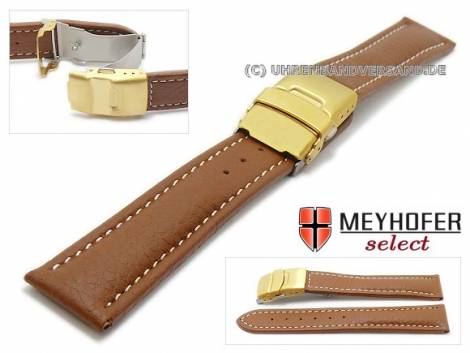 Watch strap -Fargo- 20mm light brown leather grained with golden clasp light stitching MEYHOFER (width of clasp 18 mm) - Bild vergrern 