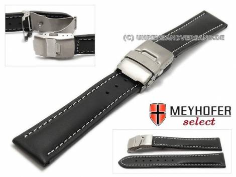 Watch strap -Milas- 22mm black with titanium clasp light stitching by MEYHOFER (width of clasp 20 mm) - Bild vergrern 