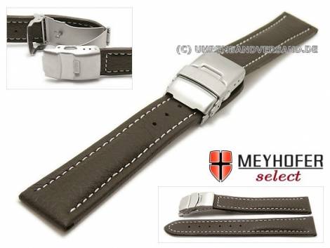 Watch strap -Drayton- 24mm dark brown leather grained light stitching with clasp by MEYHOFER (width of clasp 22 mm) - Bild vergrern 