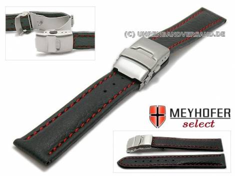 Watch strap -Drayton- 18mm black leather grained red stitching with clasp by MEYHOFER (width of clasp 18 mm) - Bild vergr��ern 