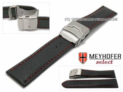Watch strap -Drayton- 26mm black leather grained red stitching with clasp by MEYHOFER (width of clasp 24 mm) - Bild vergr��ern 