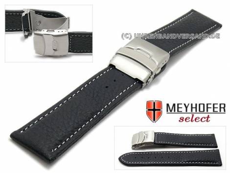 Watch strap -Drayton- 26mm black leather grained light stitching with clasp by MEYHOFER (width of clasp 24 mm) - Bild vergr��ern 