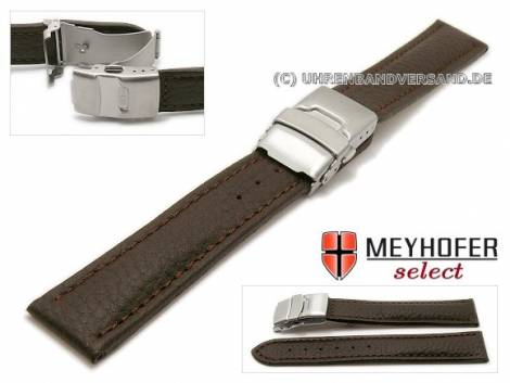 Watch strap -Irricana- 24mm dark brown leather grained with clasp stitched by MEYHOFER (width of clasp 22 mm) - Bild vergrern 