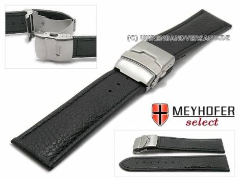 Watch strap -Irricana- 26mm black leather grained with clasp stitched by MEYHOFER (width of clasp 24 mm) - Bild vergr��ern 