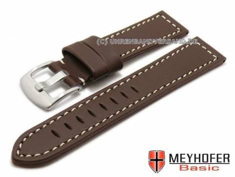 Watch strap -Imatra- 18mm dark brown leather aviator look light stitching by MEYHOFER (width of buckle 18 mm) - Bild vergr��ern 