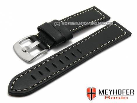 Watch strap -Imatra- 24mm black leather aviator look light stitching by MEYHOFER (width of buckle 22 mm) - Bild vergr��ern 
