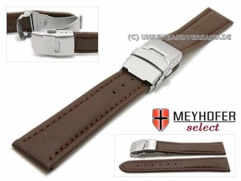 Watch strap -Lewiston- 22mm dark brown leather smooth stitched with clasp by MEYHOFER (width of clasp 20 mm) - Bild vergrern 