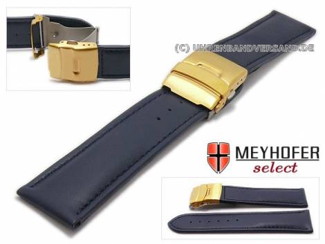 Watch strap -Tacoma- 26mm dark blue leather smooth with golden clasp by MEYHOFER (width of clasp 24 mm) - Bild vergr��ern 