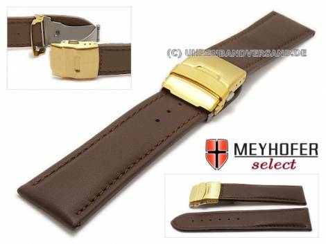 Watch strap -Tacoma- 26mm dark brown leather smooth with golden clasp by MEYHOFER (width of clasp 24 mm) - Bild vergr��ern 