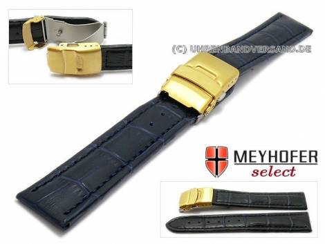 Watch strap -Renton- 24mm dark blue leather alligator grain with golden clasp by MEYHOFER (width of clasp 22 mm) - Bild vergrern 