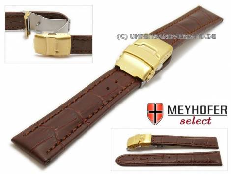 Watch strap -Renton- 20mm dark brown leather alligator grain with golden clasp by MEYHOFER (width of clasp 18 mm) - Bild vergrern 